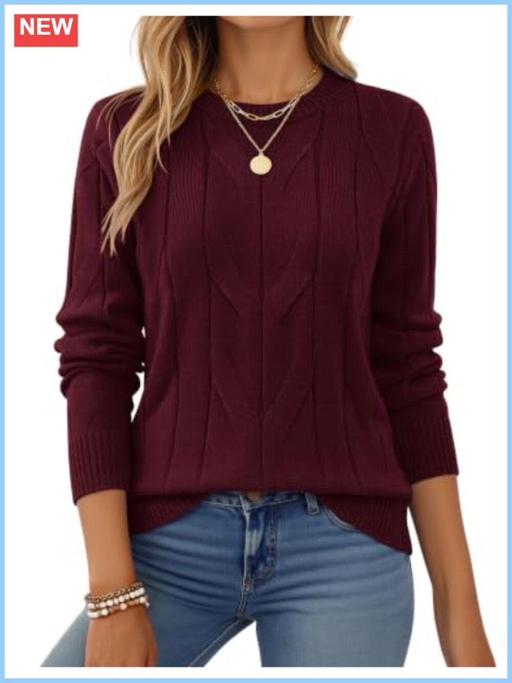 Zeagoo Cable Knit Crewneck Long Sleeve Pullover Sweater